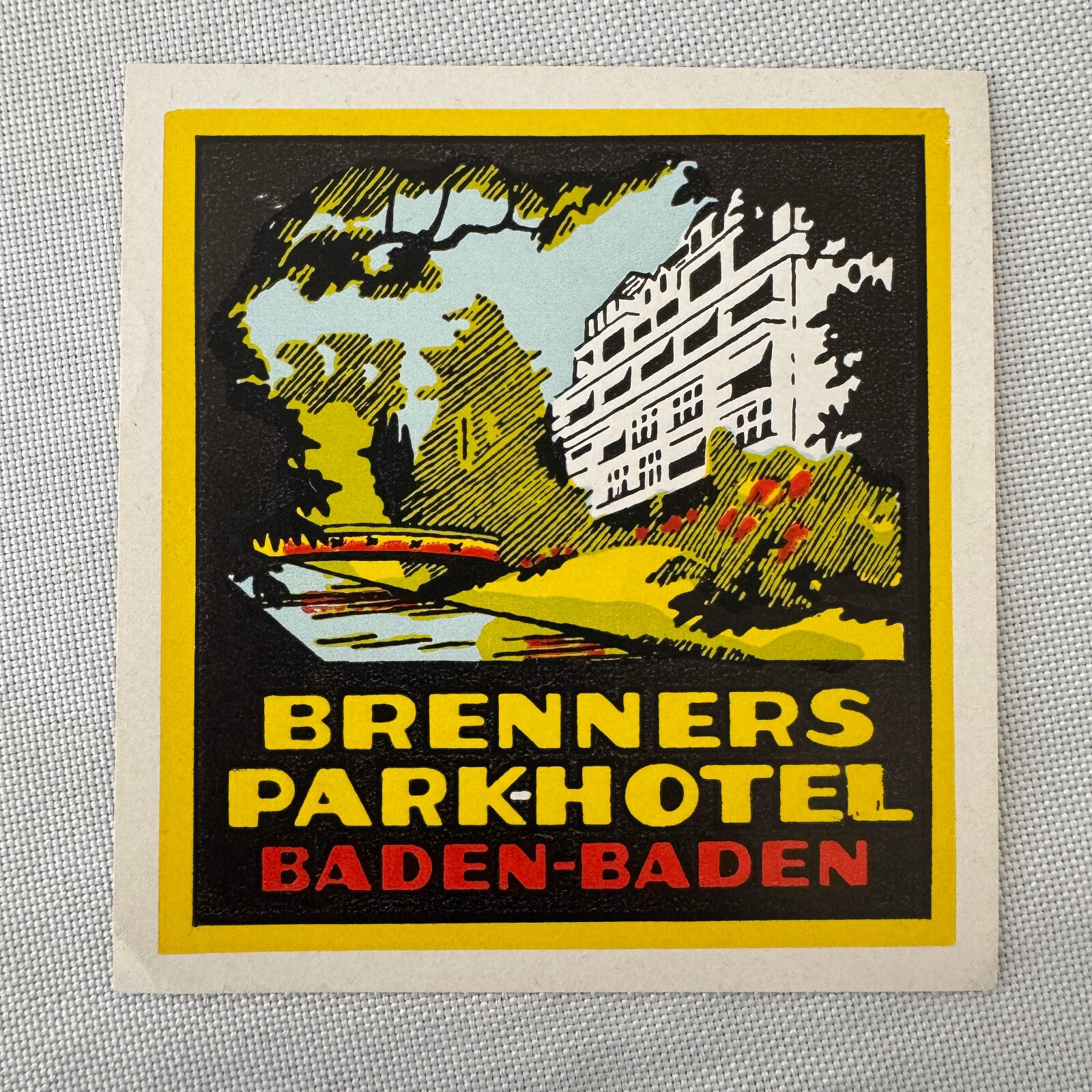 Vintage Hotel Travel Luggage Label Brenners Park Hotel Baden Baden Germany