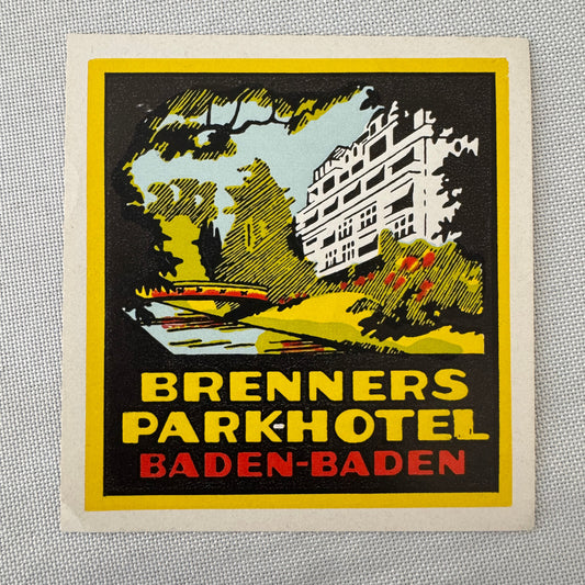 Vintage Hotel Travel Luggage Label Brenners Park Hotel Baden Baden Germany