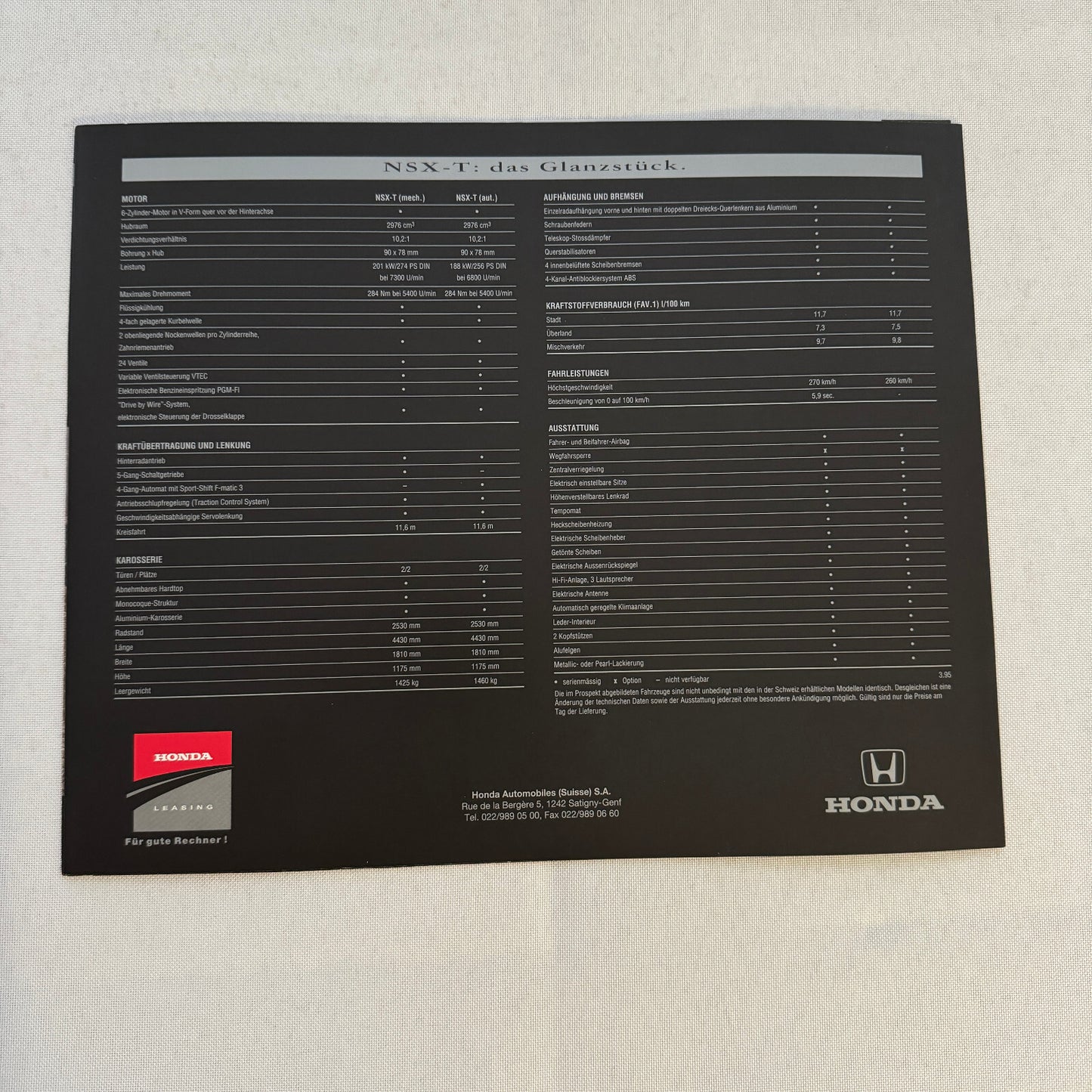 Honda NSX-T Car Sales Brochure Catalog Advertising GERMAN Text Acura NSX T NSXT
