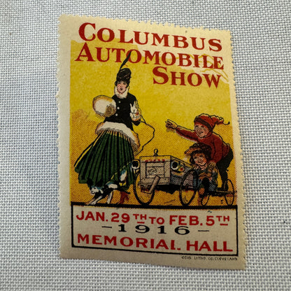 1916 Columbus Automobile Show Advertising Stamp Vintage