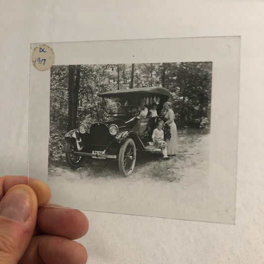 Antique Glass Plate Lantern Slide Photo Car Automobile People