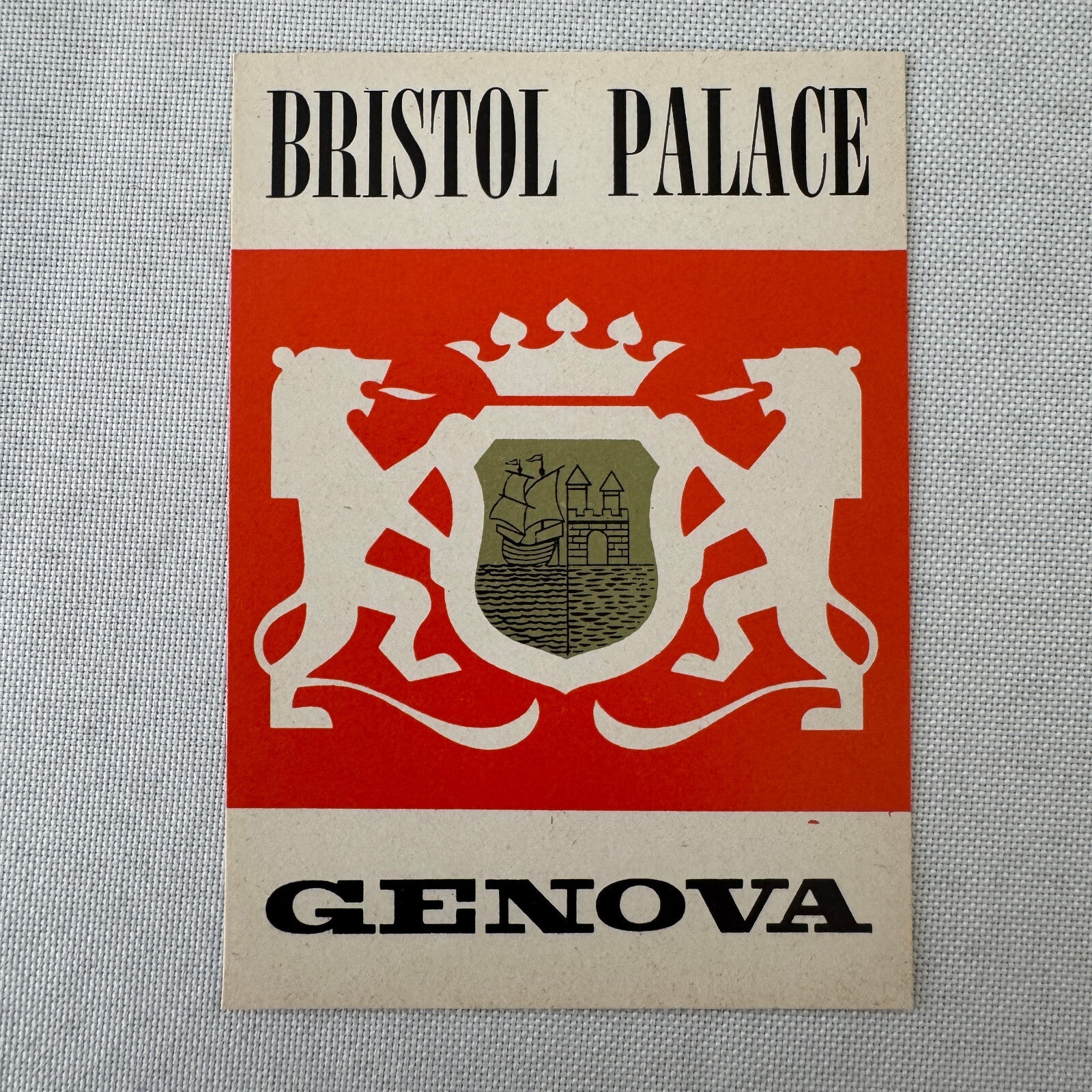 Vintage Hotel Travel Luggage Label Bristol Palace Hotel Genova Genoa Italy