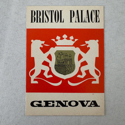 Vintage Hotel Travel Luggage Label Bristol Palace Hotel Genova Genoa Italy