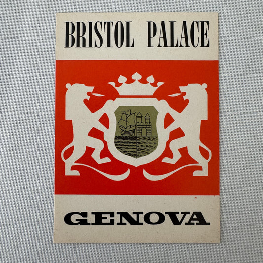 Vintage Hotel Travel Luggage Label Bristol Palace Hotel Genova Genoa Italy