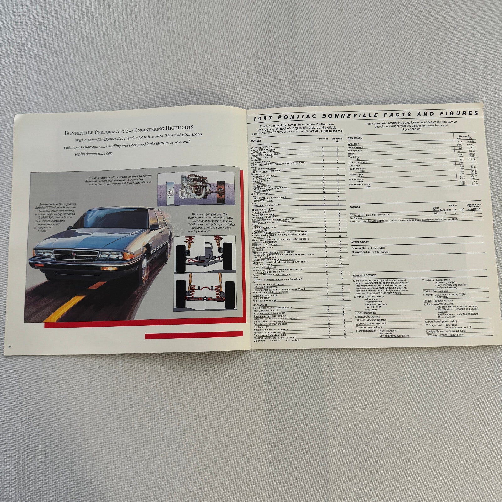 1987 Pontiac Car Sales Brochure Catalog Bonneville Grand Prix 6000 Safari Wagon