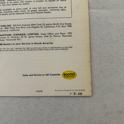 Hillman Minx De Luxe Sedan Car Sales Brochure Catalog Advertising Vintage