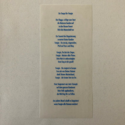 1991 A Tribute to Juan Manual Fangio Mercedes Benz Museum Menu Event Brochure 