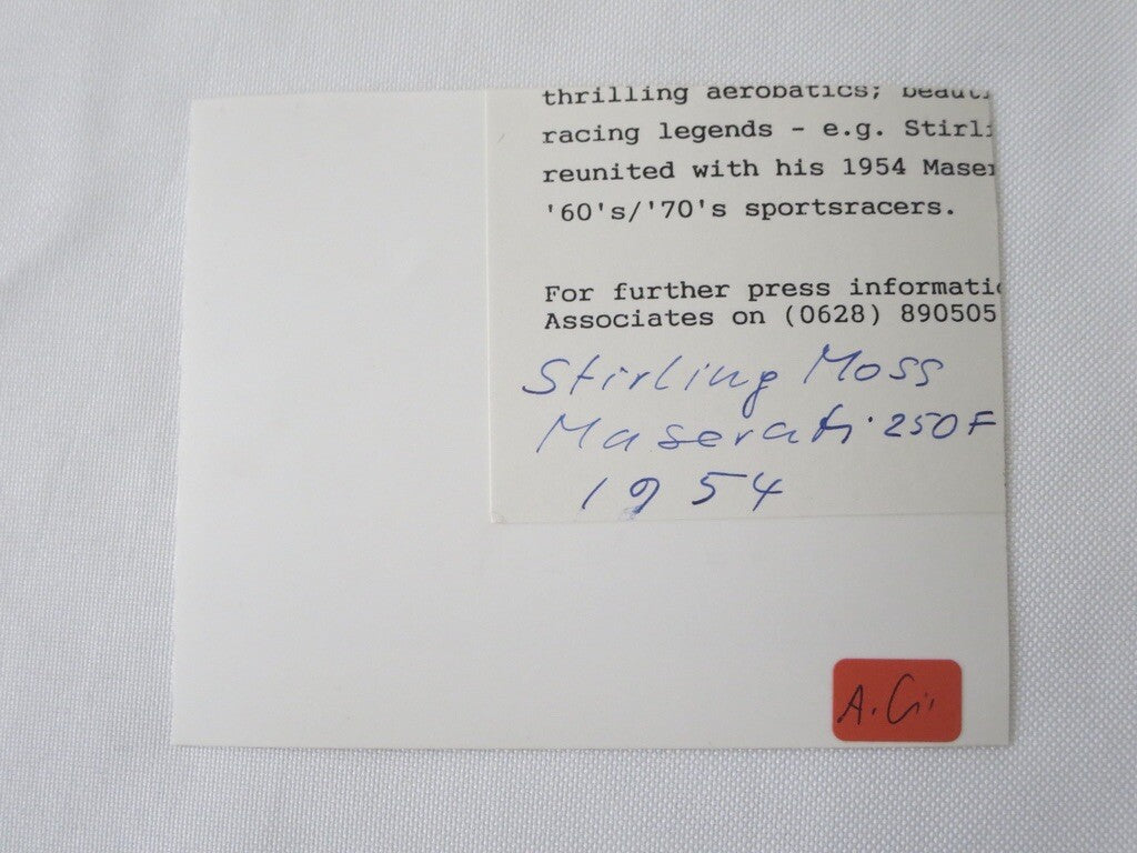 Vintage Racing Photograph Sitrling Moss Racing Maserati 250F Car 1954