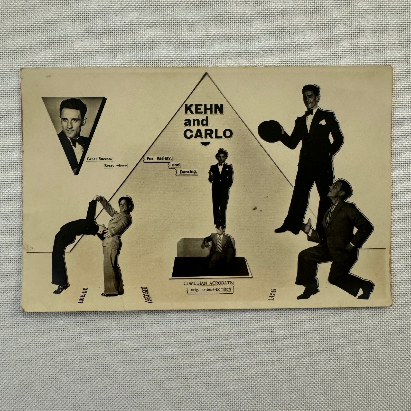 Vintage Circus Comedian Acrobat Act Postcard Post Card Kehn and Carlo