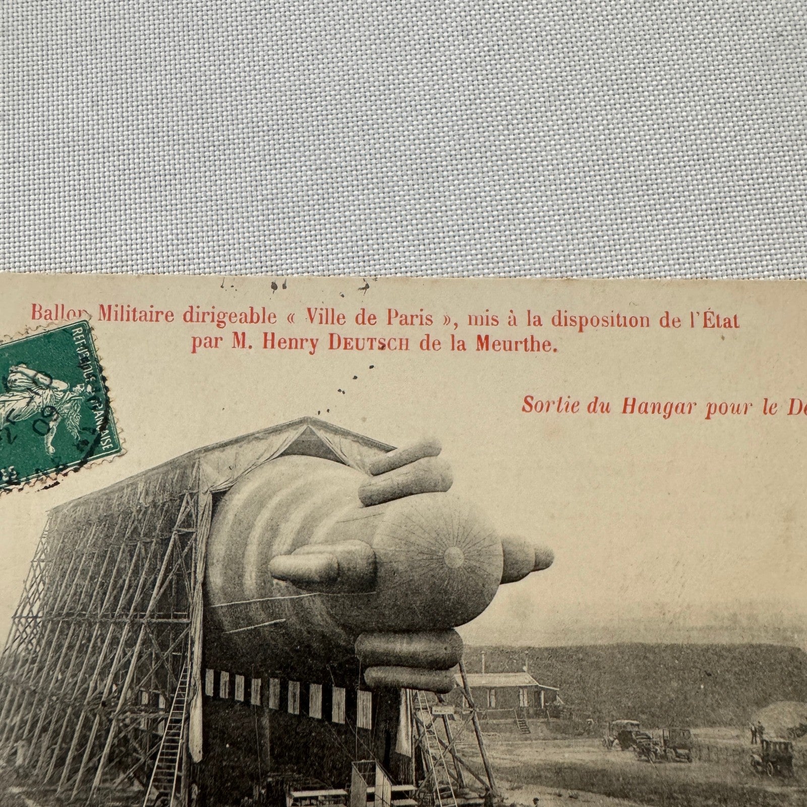 Vintage Zeppelin Airship Dirigible Postcard French Military Hangar Paris