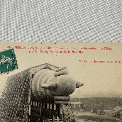 Vintage Zeppelin Airship Dirigible Postcard French Military Hangar Paris