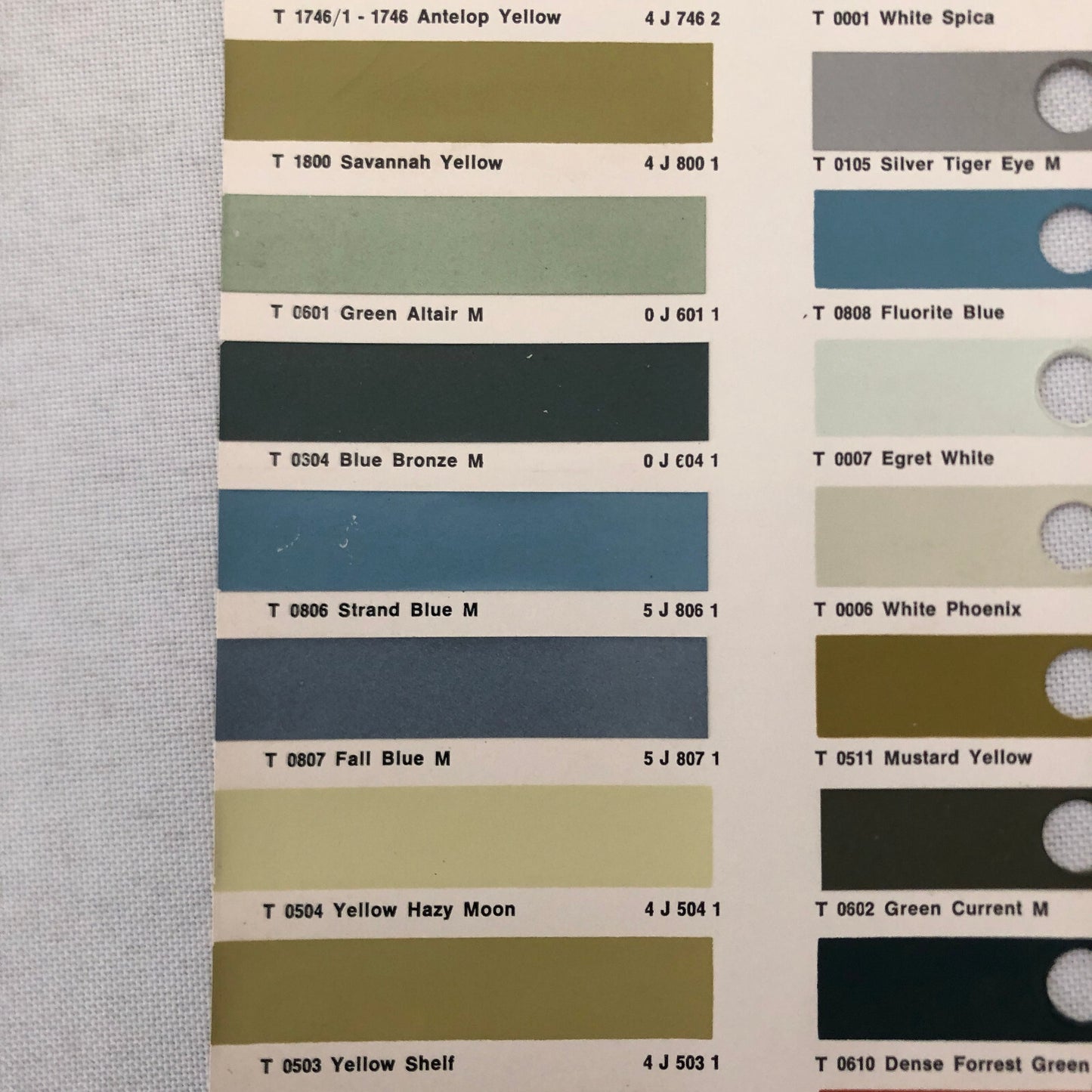 1971 1972 Toyota Car Paint Chip Color Sample Sheet Valentine