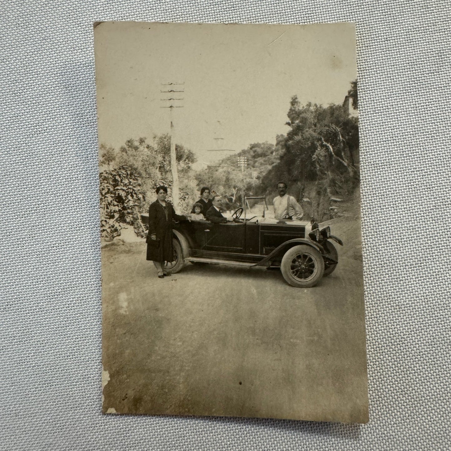 Vintage Photograph Photo Print Family with Early Car Automobile European