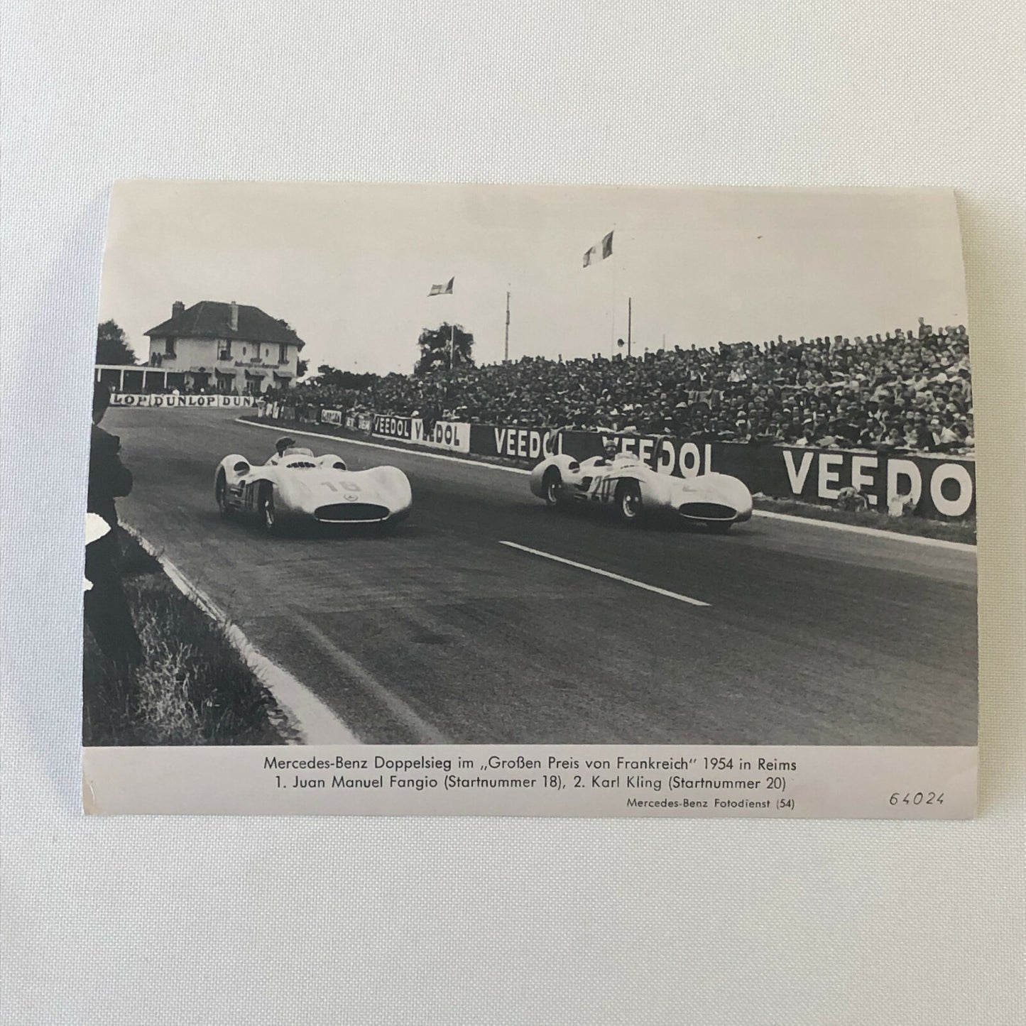 Vintage Racing Photo Photograph Juan Manuel Fangio & Karl Kling Mercedes Reims 