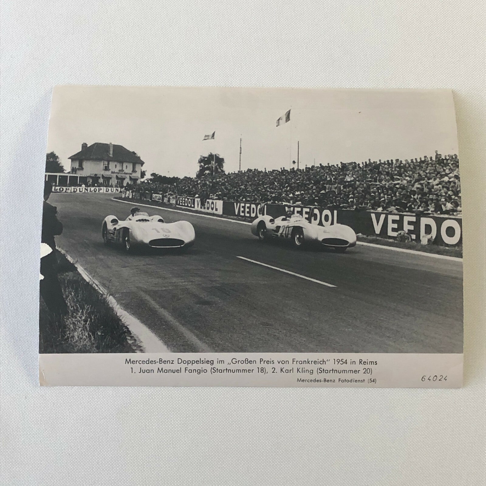 Vintage Racing Photo Photograph Juan Manuel Fangio & Karl Kling Mercedes Reims 