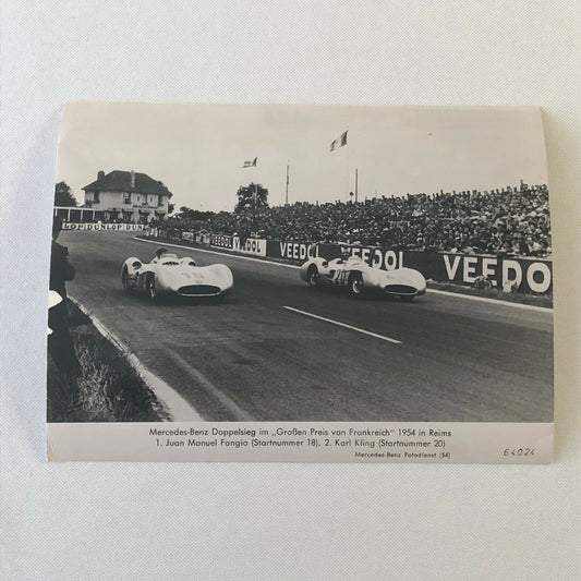 Vintage Racing Photo Photograph Juan Manuel Fangio & Karl Kling Mercedes Reims 
