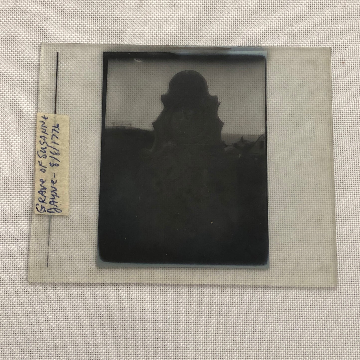 Antique Glass Plate Lantern Slide Photo 1776 Grave with Skull Skeleton Creepy