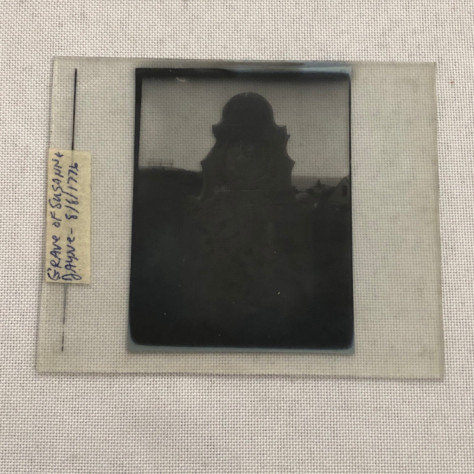 Antique Glass Plate Lantern Slide Photo 1776 Grave with Skull Skeleton Creepy