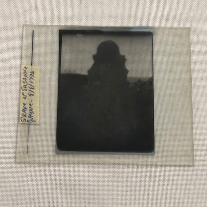 Antique Glass Plate Lantern Slide Photo 1776 Grave with Skull Skeleton Creepy
