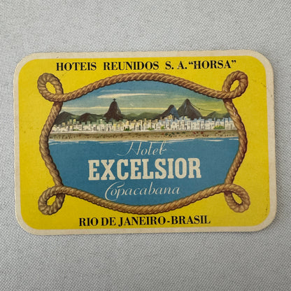 Vintage Hotel Travel Luggage Label Excelsior Copacabana Rio de Janeiro Brazil