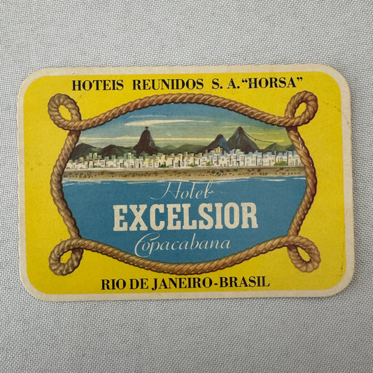 Vintage Hotel Travel Luggage Label Excelsior Copacabana Rio de Janeiro Brazil