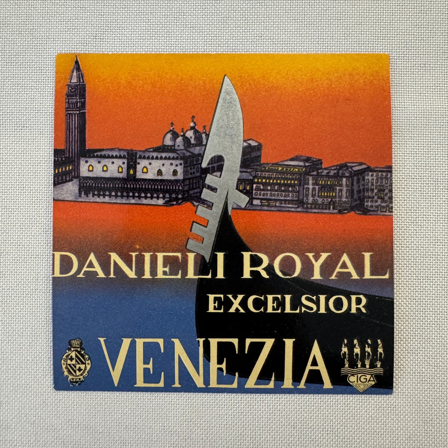 Vintage Travel Label Hotel Danieli Royal Excelsior Venezia Venice Italy Italian