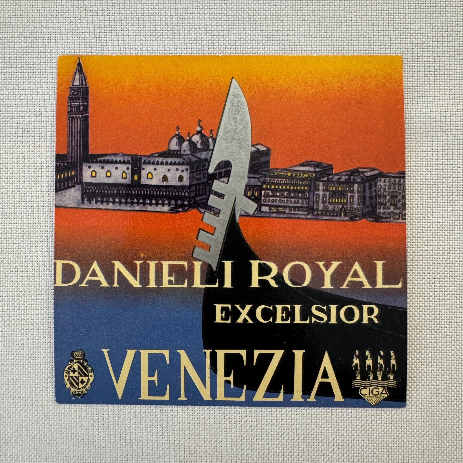 Vintage Travel Label Hotel Danieli Royal Excelsior Venezia Venice Italy Italian