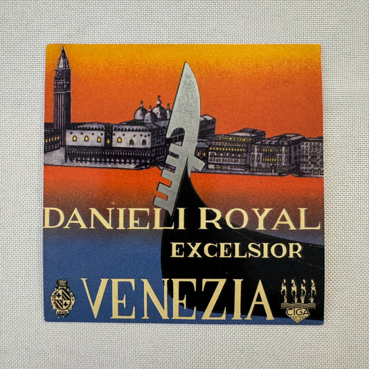 Vintage Travel Label Hotel Danieli Royal Excelsior Venezia Venice Italy Italian