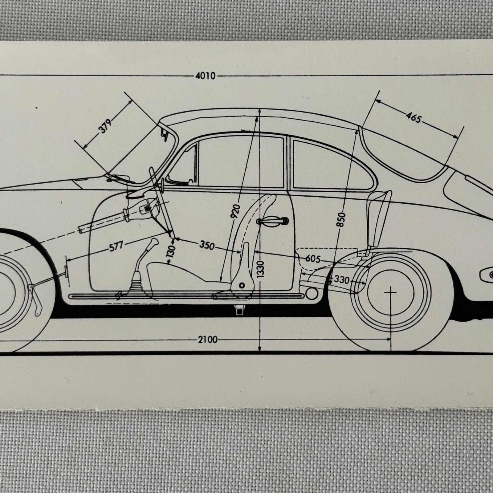 Porsche 356 Car Line Drawing Diagram Photo Photograph Print