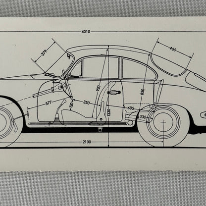 Porsche 356 Car Line Drawing Diagram Photo Photograph Print