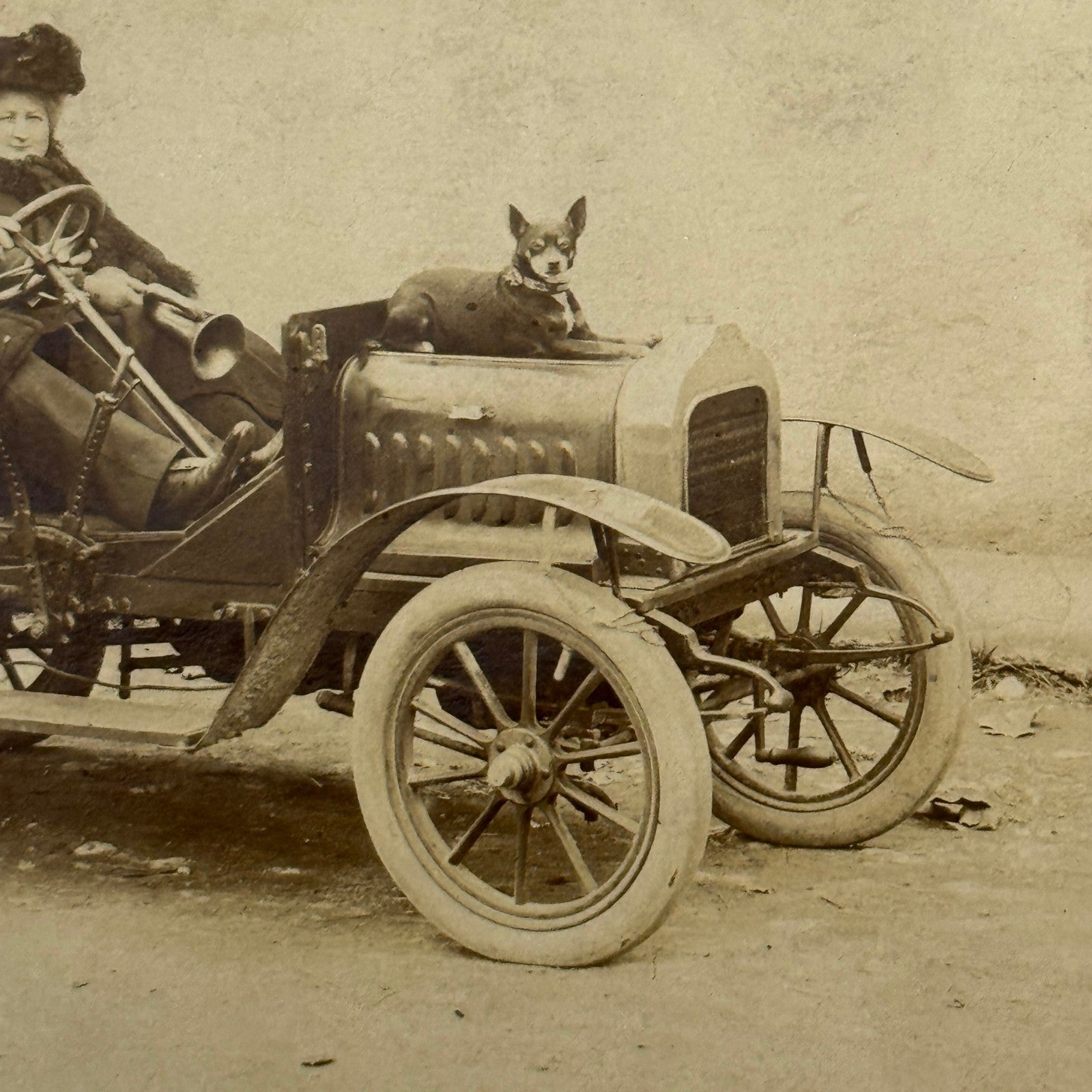 Vintage Real Photo Postcard Post Card RPPC Automobile Dog Man Woman