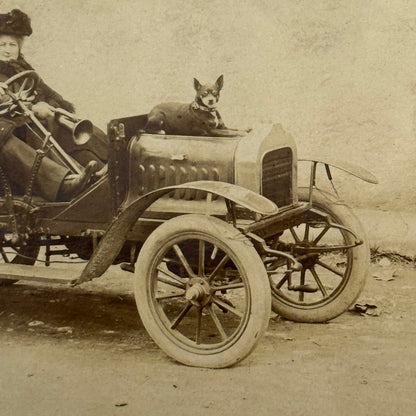 Vintage Real Photo Postcard Post Card RPPC Automobile Dog Man Woman
