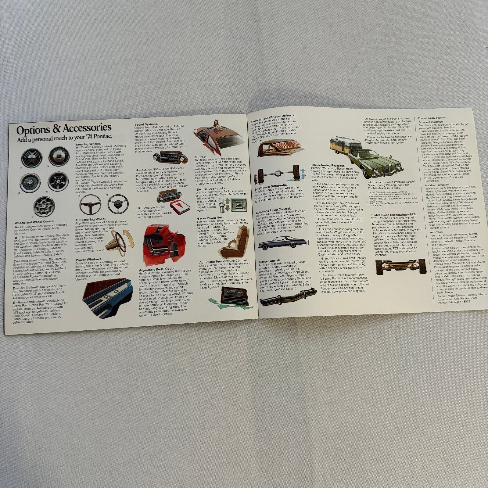 1974 Pontiac Car Sales Brochure Catalog Firebird Grand Prix GTO Ventura Grand Am