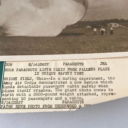 Press Photo Photograph Early Flight Parachute Test Aircraft Wright Field Ohio