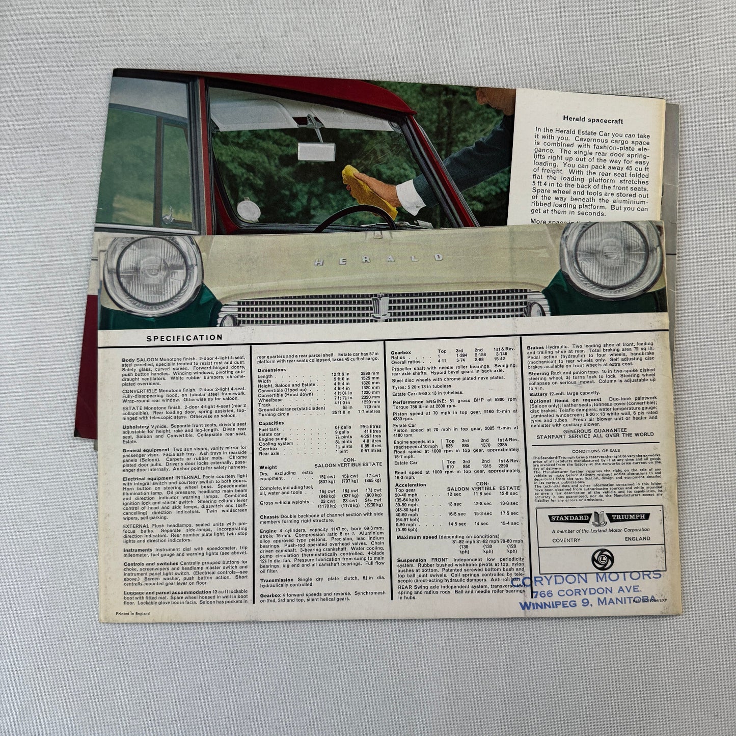 Triumph Herald 1200 Saloon Convertible Estate Wagon Car Sales Brochure Catalog