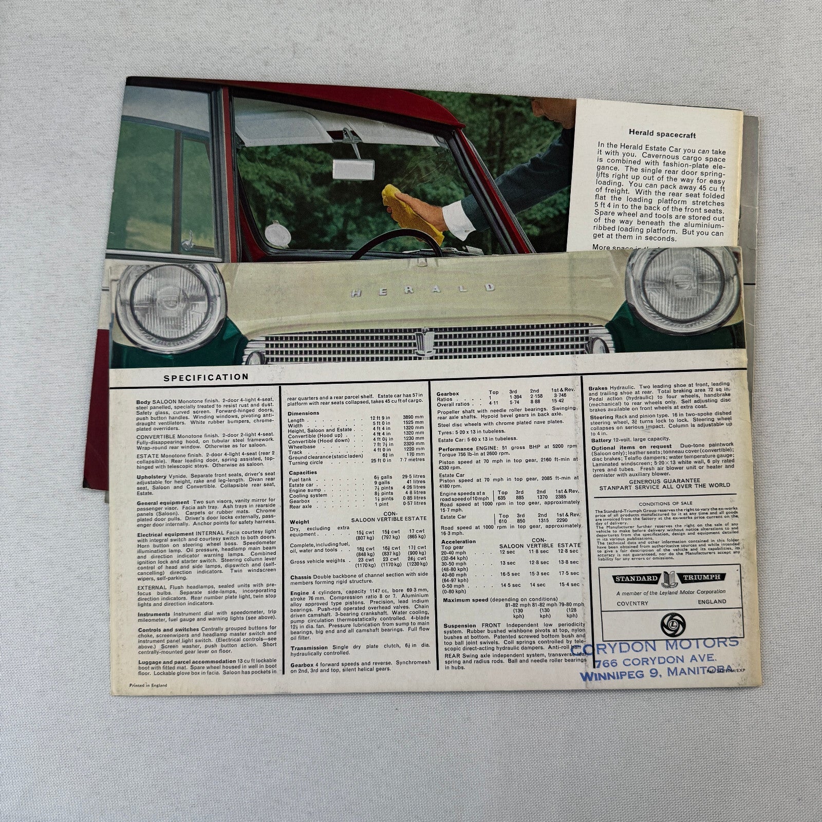 Triumph Herald 1200 Saloon Convertible Estate Wagon Car Sales Brochure Catalog