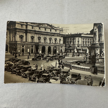 Vintage Italian Postcard Post Card Piazza E Teatro Alla Scala Cars Automobile