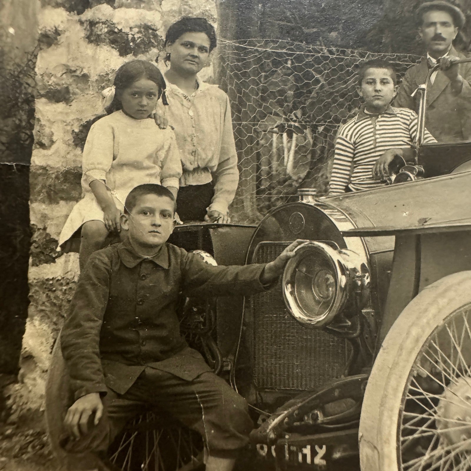 Antique Photo Photograph Print People with Automobile Car