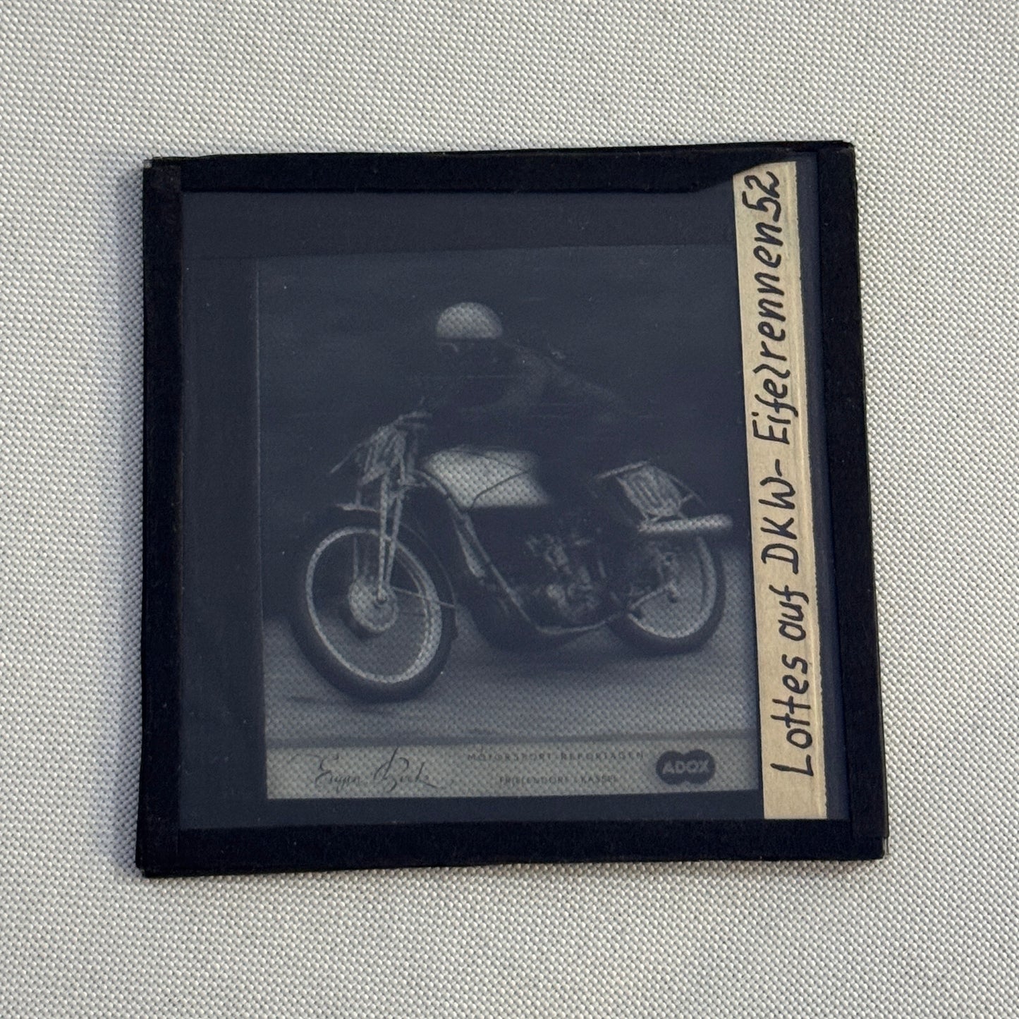 Antique Glass Plate Lantern Slide Motorcycle Racing Karl Lottes DKW German Bike