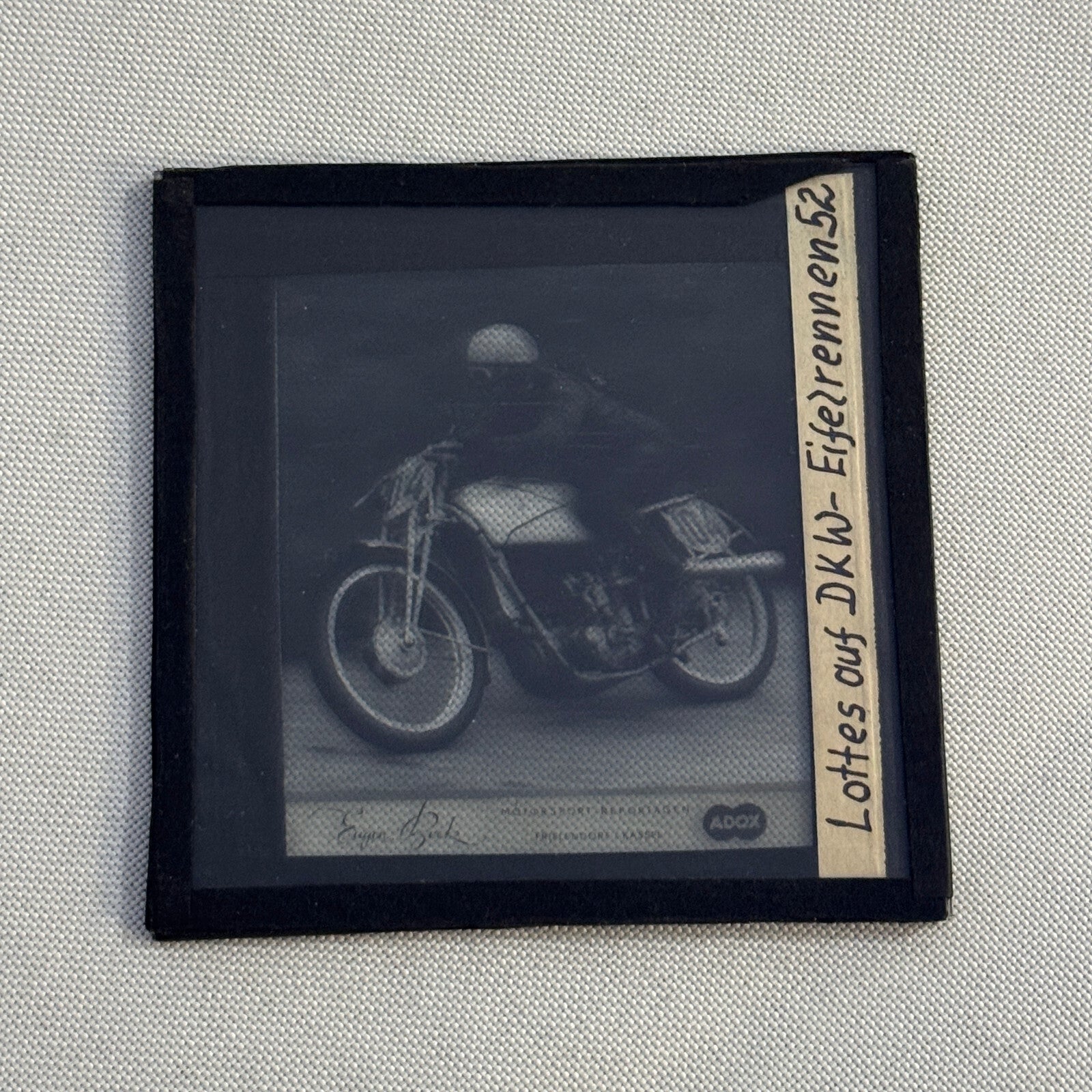 Antique Glass Plate Lantern Slide Motorcycle Racing Karl Lottes DKW German Bike