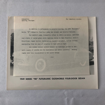 1949 Oldsmobile Series 98 Futuramic Sedan Factory Press Photo Photograph Print