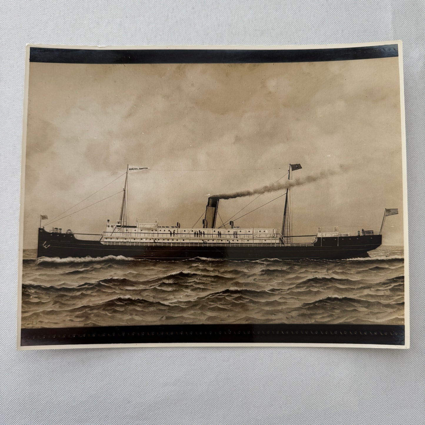 Vintage Ship Boat Photo Photograph Print Webster & Stevens Photo Admiral Sampson