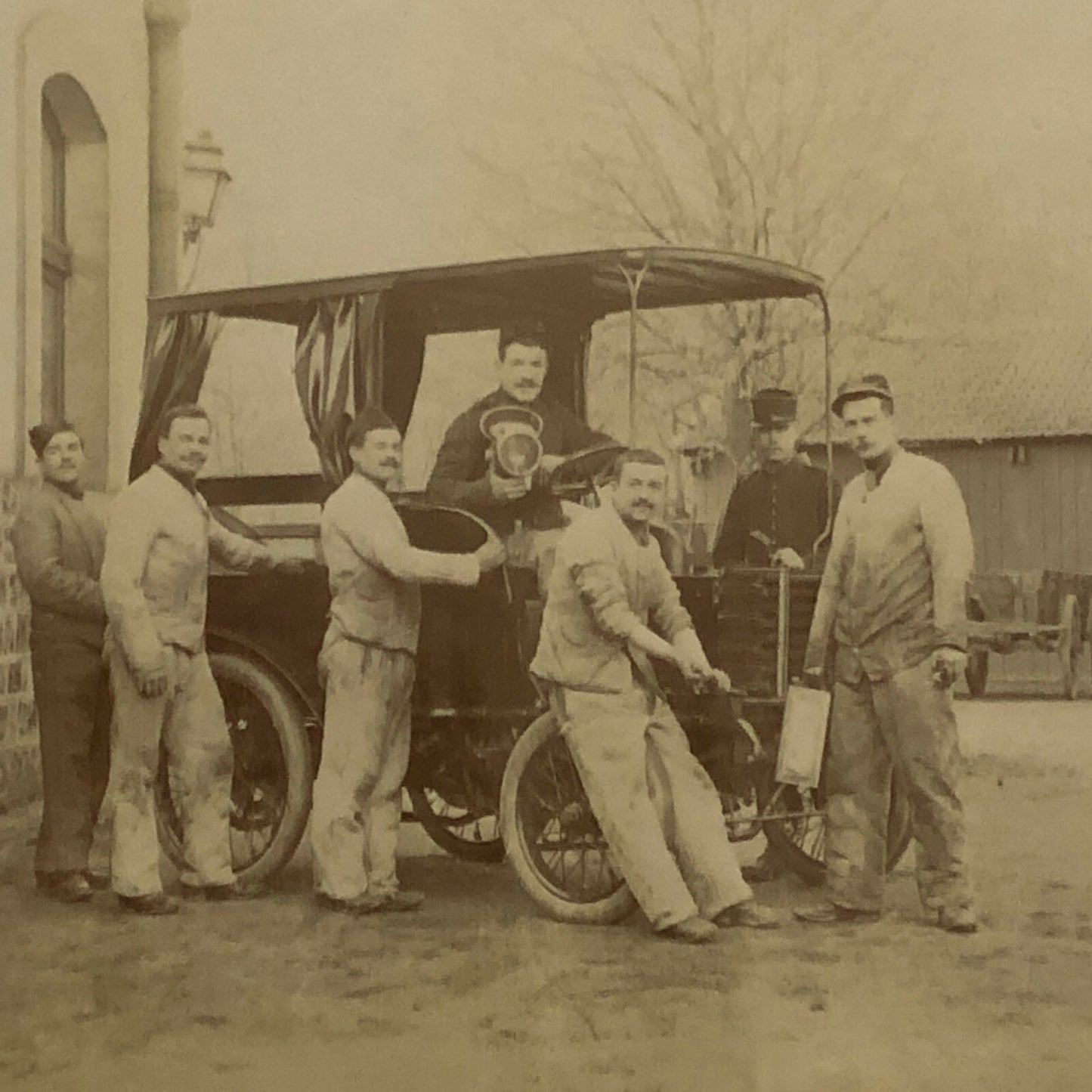 Antique Photo Photograph Print Men with Early Automobile Italian ? 