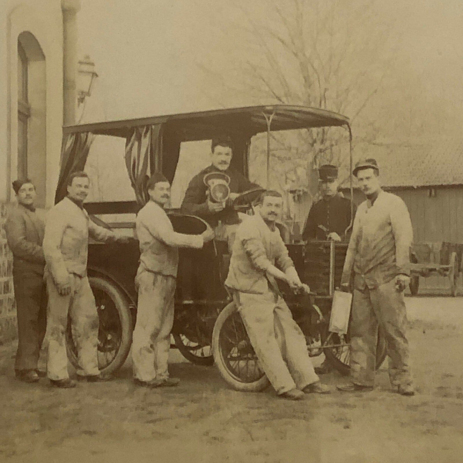 Antique Photo Photograph Print Men with Early Automobile Italian ? 