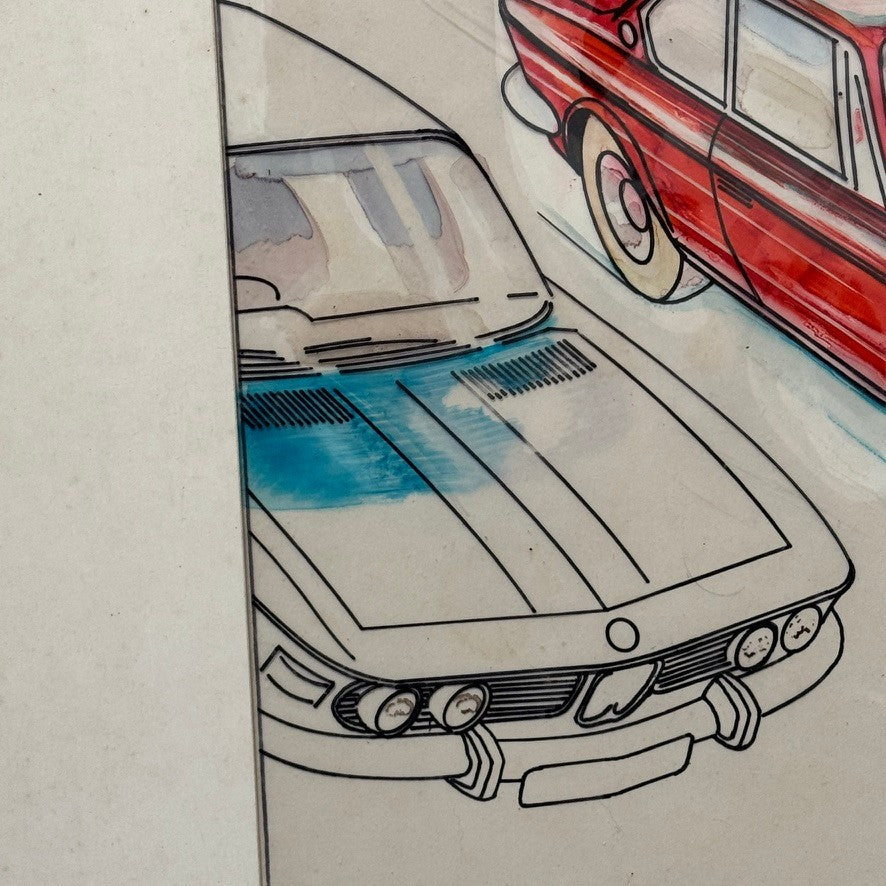 Vintage Art Illustration Zacron BMW 3.0 CSL Car Automobile Led Zeppelin Artist