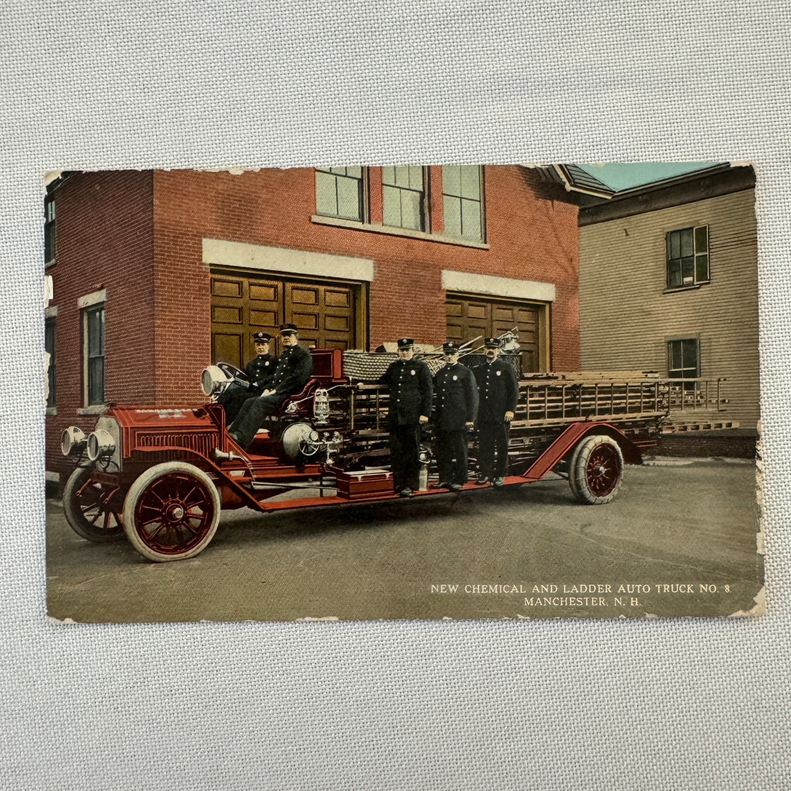 Firefighting Firefighter Fire Truck Postcard Manchester New Hampshire 1913