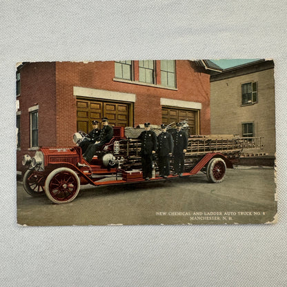 Firefighting Firefighter Fire Truck Postcard Manchester New Hampshire 1913