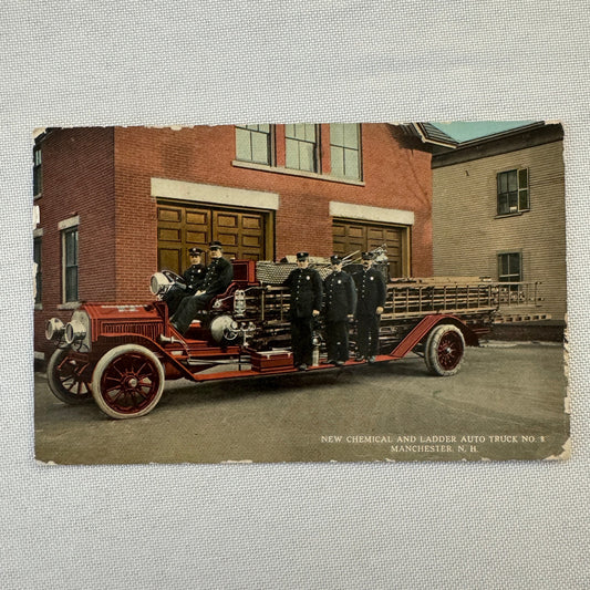 Firefighting Firefighter Fire Truck Postcard Manchester New Hampshire 1913
