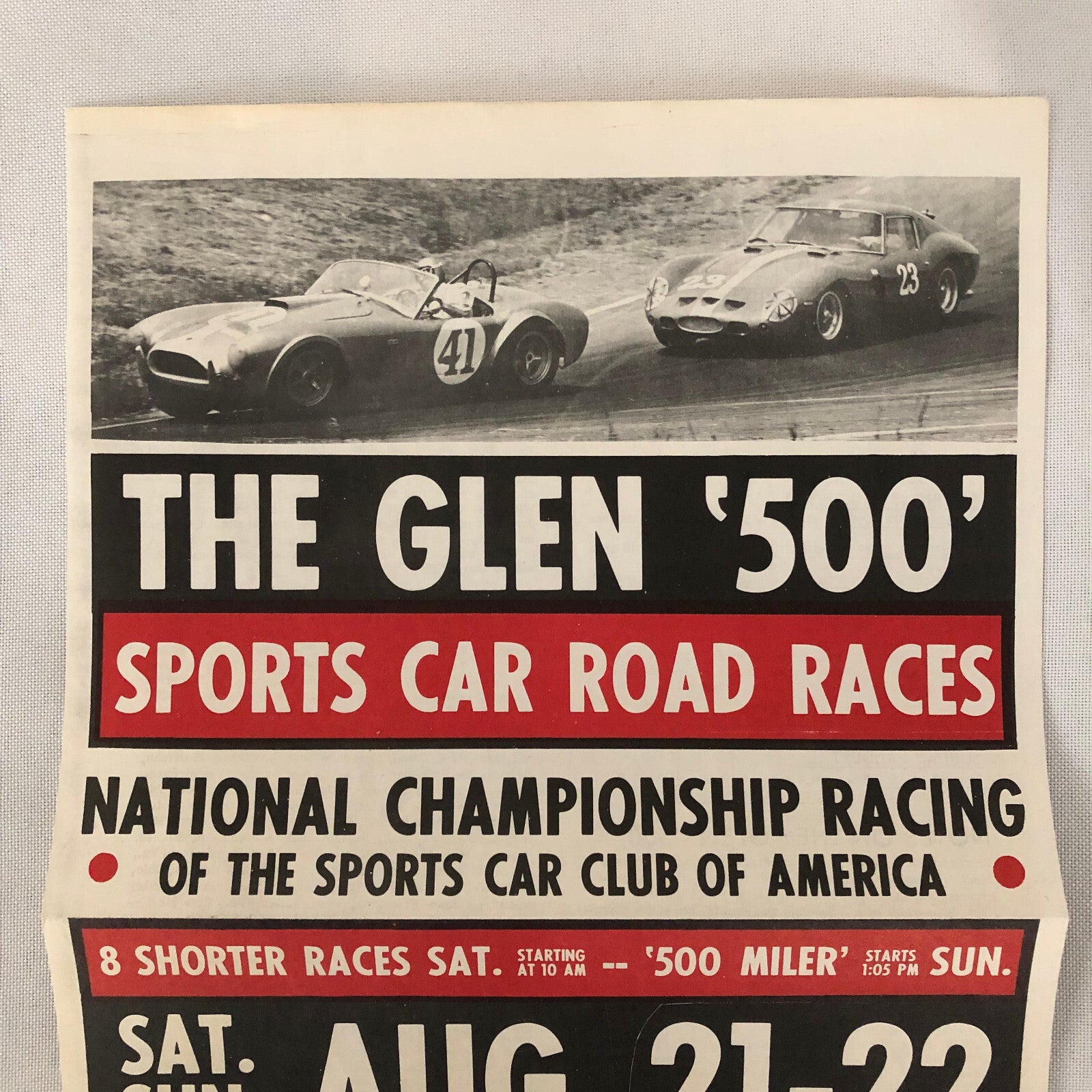 Vintage Watkins Glen Sports Car Road Race Poster Cobra Ferrari 250 SCCA