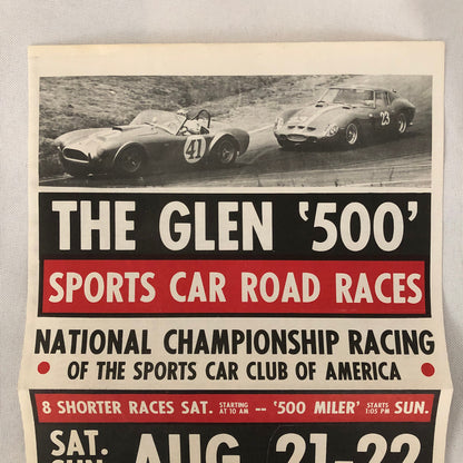Vintage Watkins Glen Sports Car Road Race Poster Cobra Ferrari 250 SCCA